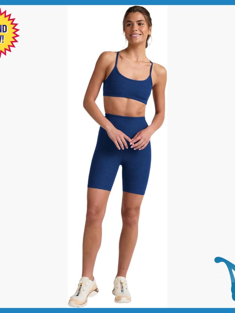High-Waisted 7-Inch Bike Shorts With Pockets, Polyester Spacedye Fabric